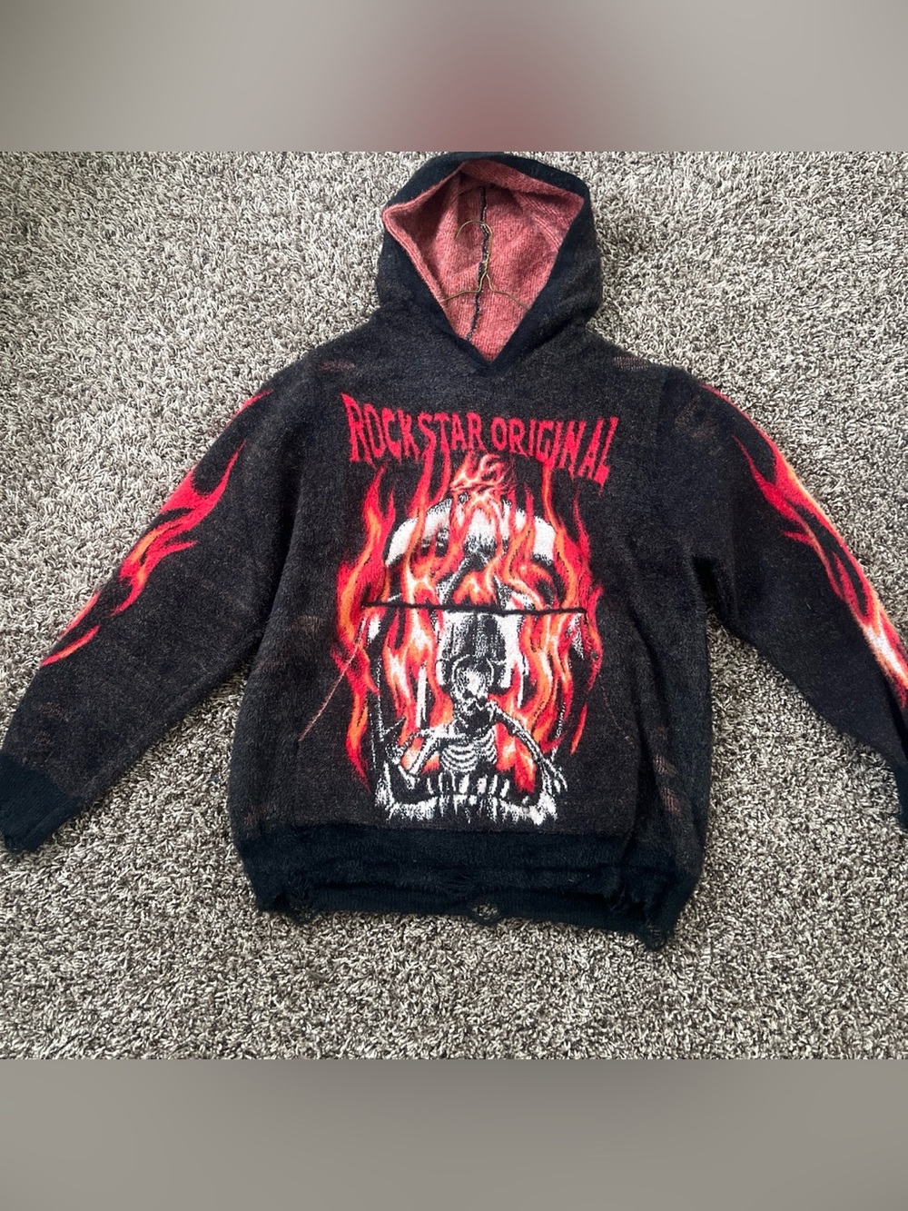 NWT Rockstar Original Flame Skeleton Hoodie - Black & Red